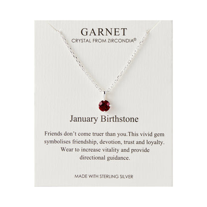 Sterling Silver January (Garnet) Birthstone Necklace Created with Zircondia® Crystals