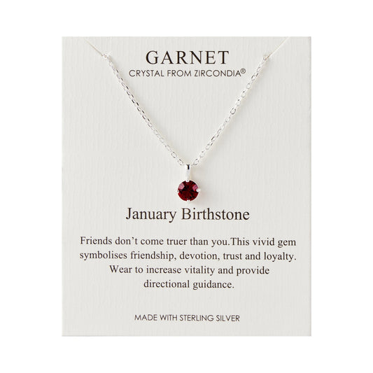 Sterling Silver January (Garnet) Birthstone Necklace Created with Zircondia® Crystals