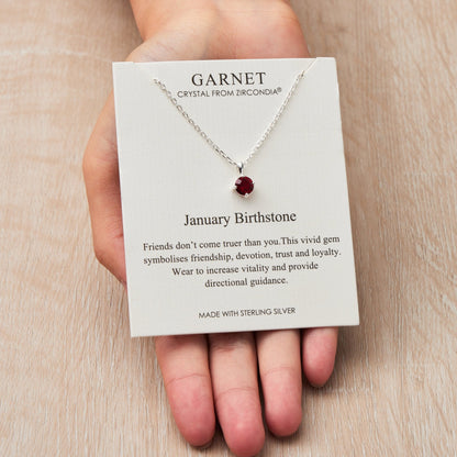 Sterling Silver January (Garnet) Birthstone Necklace Created with Zircondia® Crystals