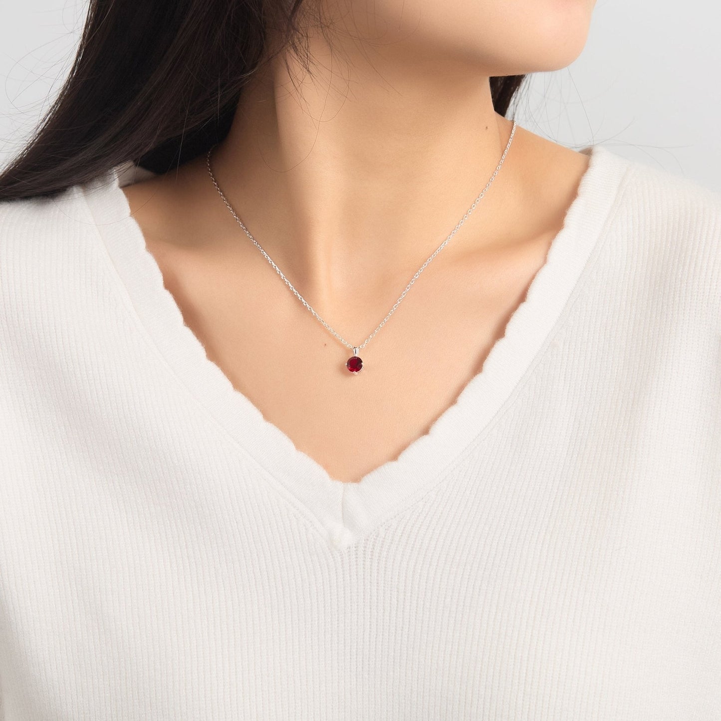 Sterling Silver January (Garnet) Birthstone Necklace Created with Zircondia® Crystals