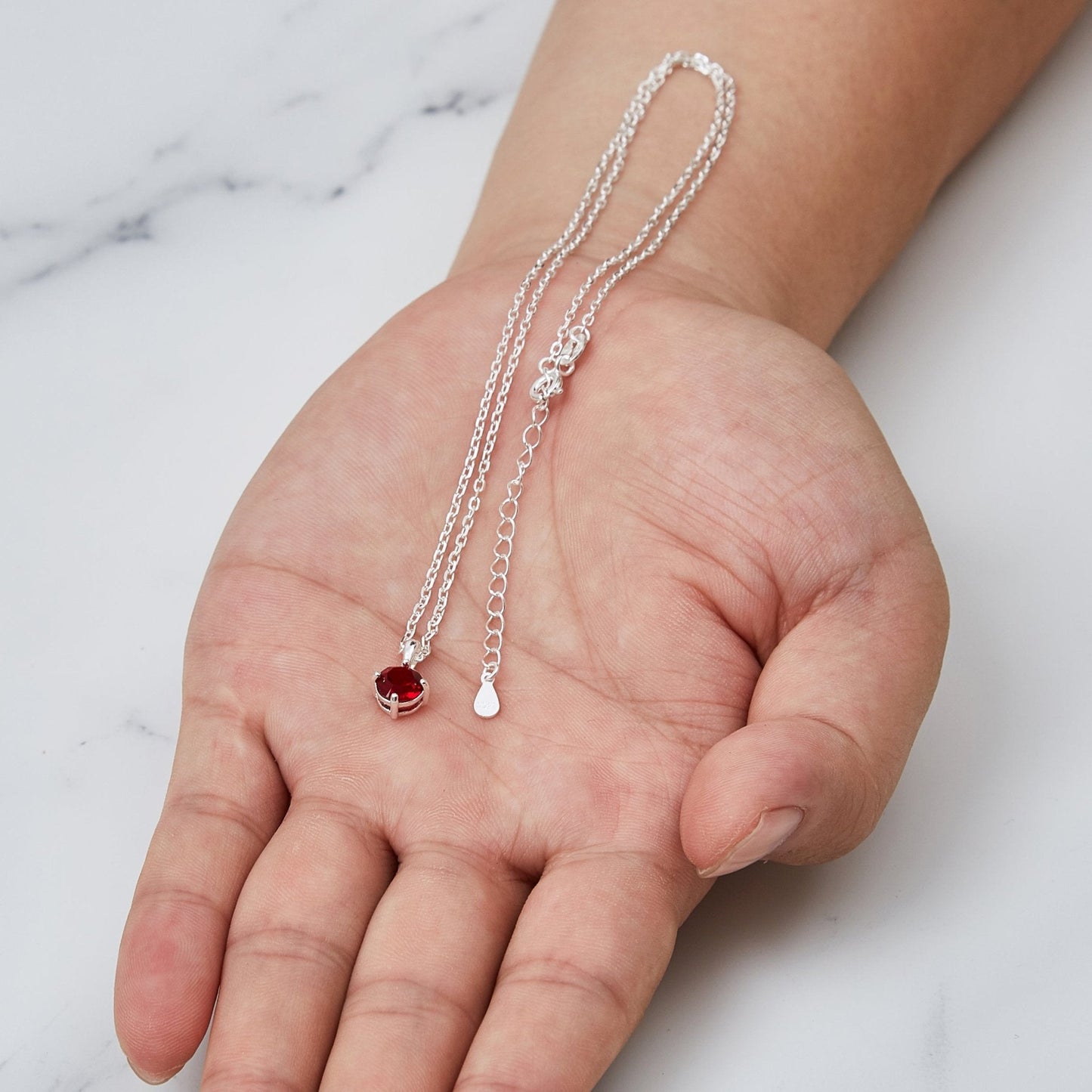 Sterling Silver January (Garnet) Birthstone Necklace Created with Zircondia® Crystals