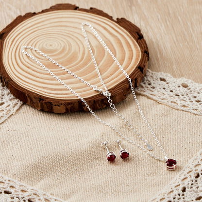 Sterling Silver January (Garnet) Birthstone Necklace & Earrings Set Created with Zircondia® Crystals