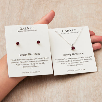 Sterling Silver January (Garnet) Birthstone Necklace & Earrings Set Created with Zircondia® Crystals