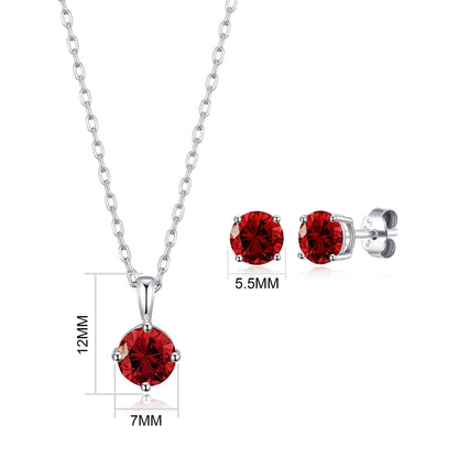 Sterling Silver January (Garnet) Birthstone Necklace & Earrings Set Created with Zircondia® Crystals