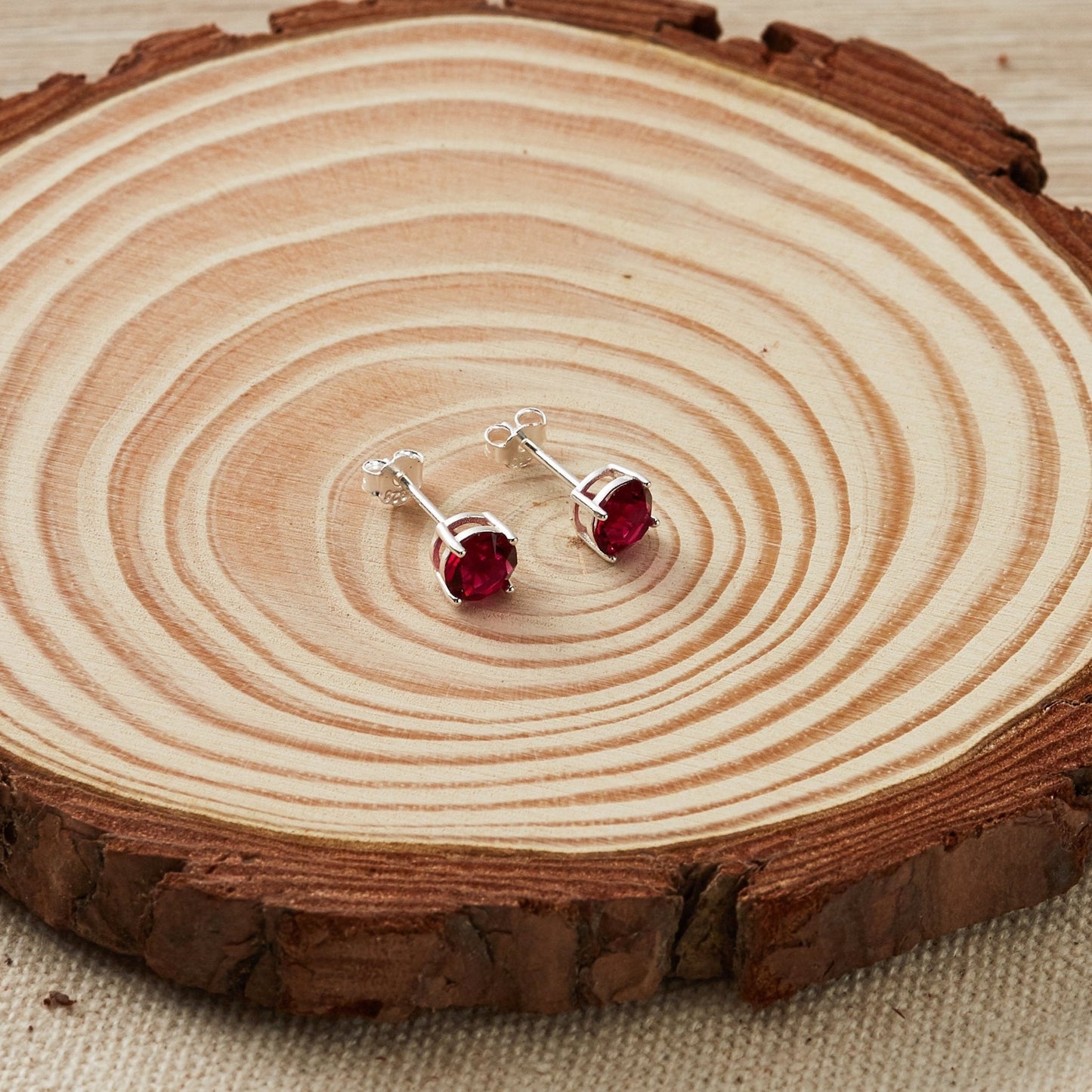 Sterling Silver July (Ruby) Birthstone Earrings Created with Zircondia® Crystals