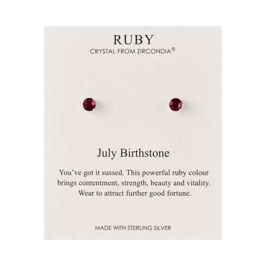 Sterling Silver July (Ruby) Birthstone Earrings Created with Zircondia® Crystals