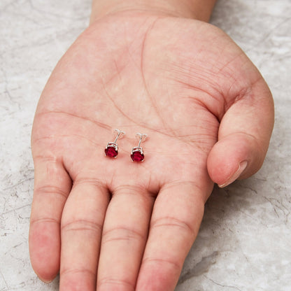 Sterling Silver July (Ruby) Birthstone Earrings Created with Zircondia® Crystals