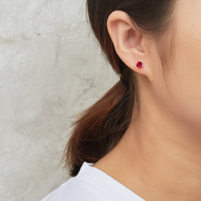 Sterling Silver July (Ruby) Birthstone Earrings Created with Zircondia® Crystals