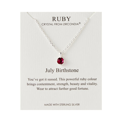 Sterling Silver July (Ruby) Birthstone Necklace Created with Zircondia® Crystals