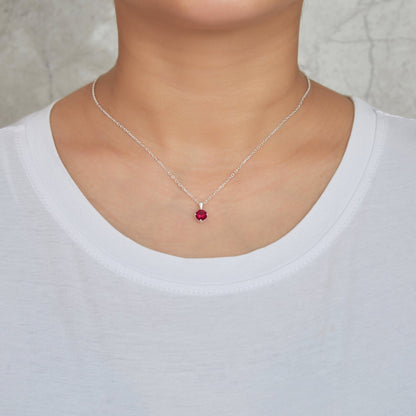 Sterling Silver July (Ruby) Birthstone Necklace Created with Zircondia® Crystals