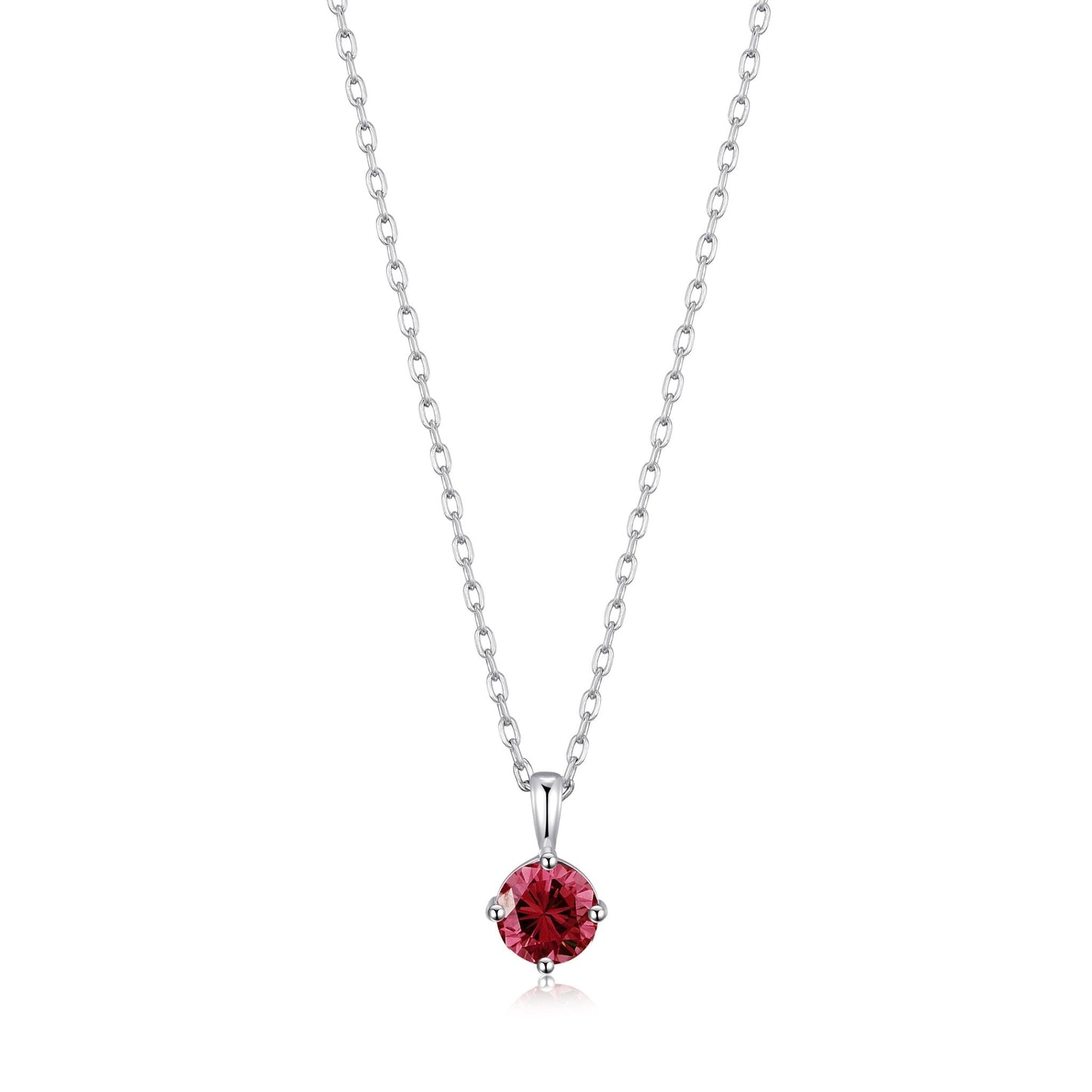 Sterling Silver July (Ruby) Birthstone Necklace Created with Zircondia® Crystals