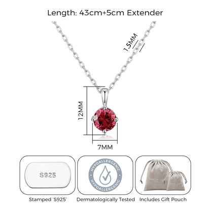Sterling Silver July (Ruby) Birthstone Necklace Created with Zircondia® Crystals