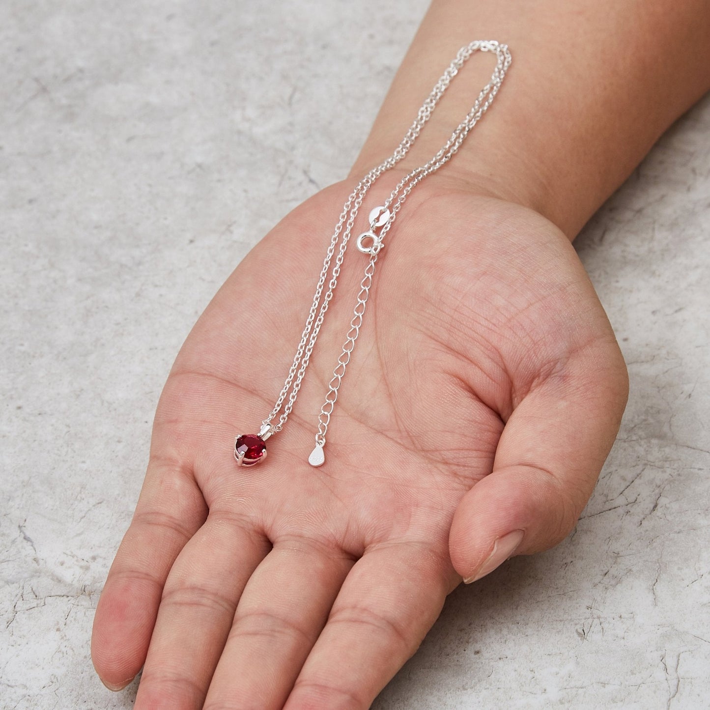 Sterling Silver July (Ruby) Birthstone Necklace Created with Zircondia® Crystals