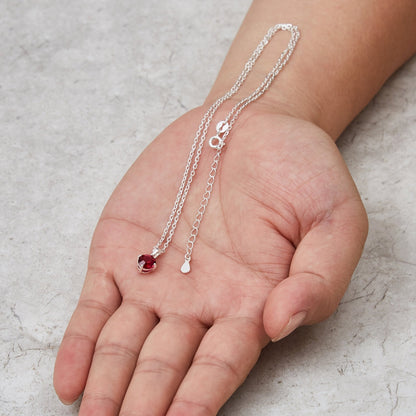 Sterling Silver July (Ruby) Birthstone Necklace Created with Zircondia® Crystals