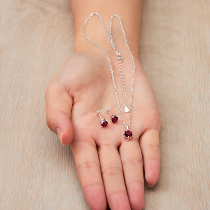 Sterling Silver July (Ruby) Birthstone Necklace & Earrings Set Created with Zircondia® Crystals