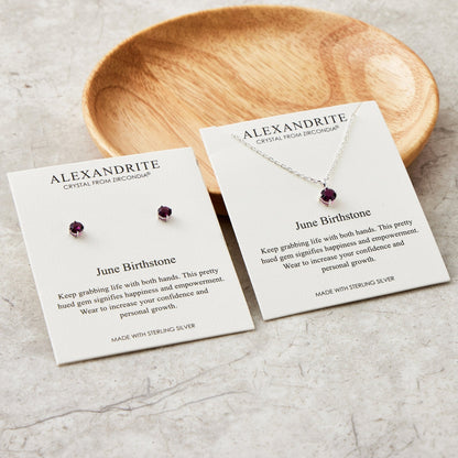 Sterling Silver June (Alexandrite) Birthstone Necklace & Earrings Set Created with Zircondia® Crystals