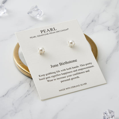 Sterling Silver June (Pearl) Birthstone Earrings Created with Gemstones from Zircondia®