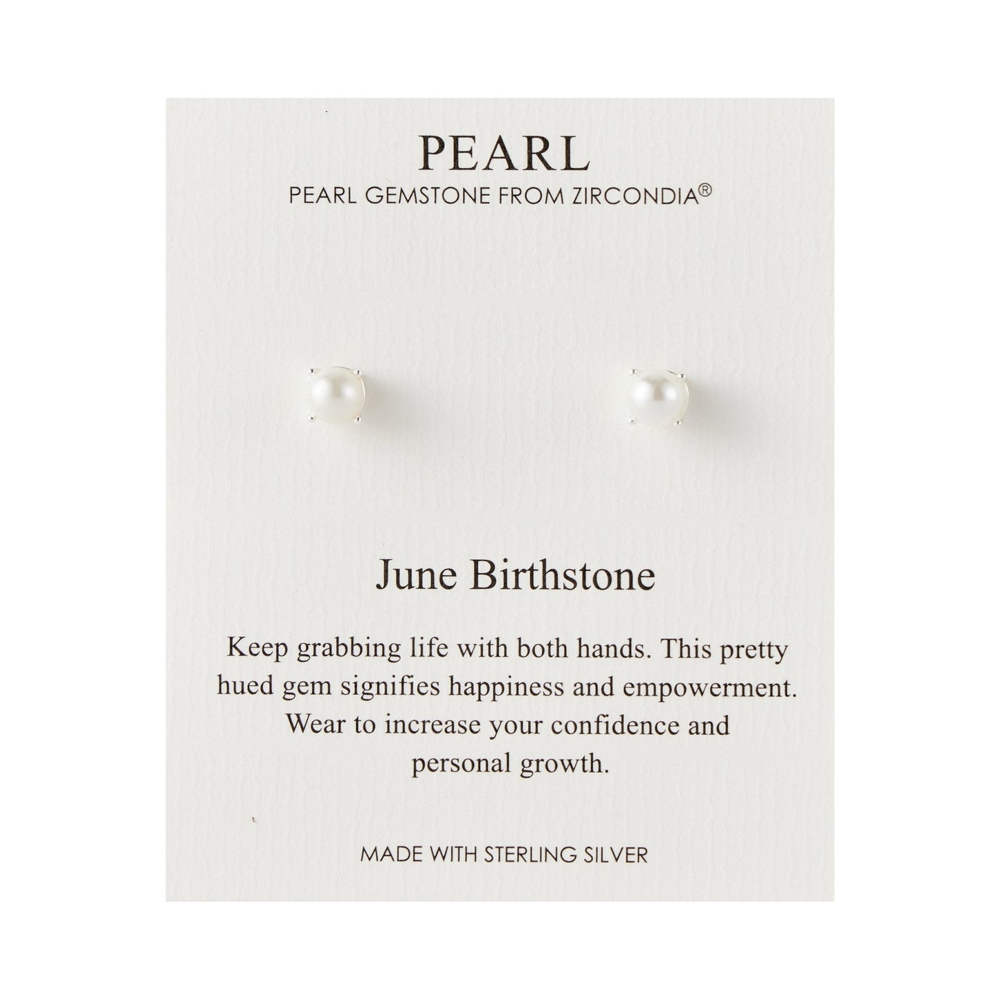 Sterling Silver June (Pearl) Birthstone Earrings Created with Gemstones from Zircondia®