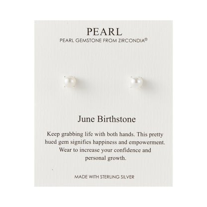 Sterling Silver June (Pearl) Birthstone Earrings Created with Gemstones from Zircondia®