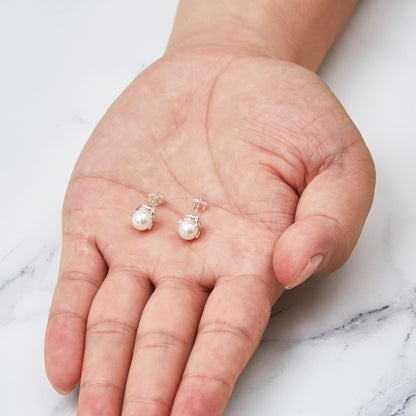 Sterling Silver June (Pearl) Birthstone Earrings Created with Gemstones from Zircondia®