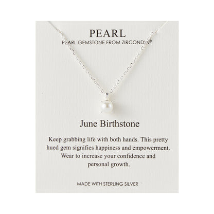 Sterling Silver June (Pearl) Birthstone Necklace Created with Gemstones from Zircondia®