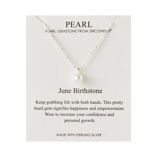 Sterling Silver June (Pearl) Birthstone Necklace Created with Gemstones from Zircondia®