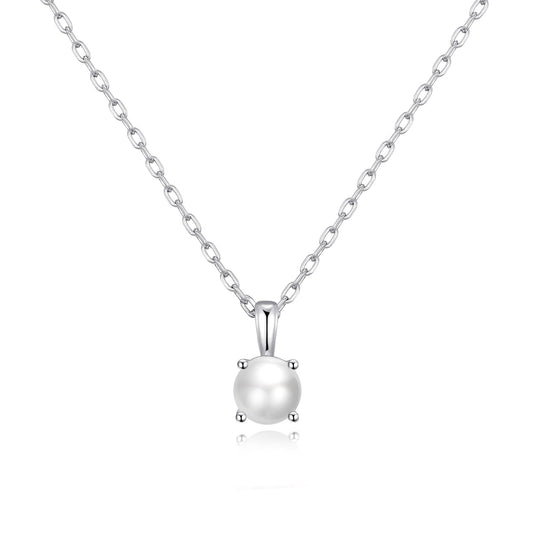 Sterling Silver June (Pearl) Birthstone Necklace Created with Gemstones from Zircondia®