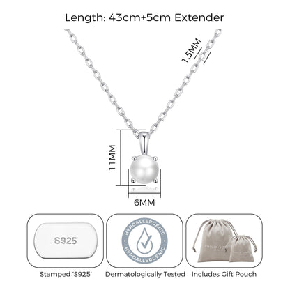 Collier en argent sterling avec pierre de naissance de juin (perle) créé avec des pierres précieuses de Zircondia®