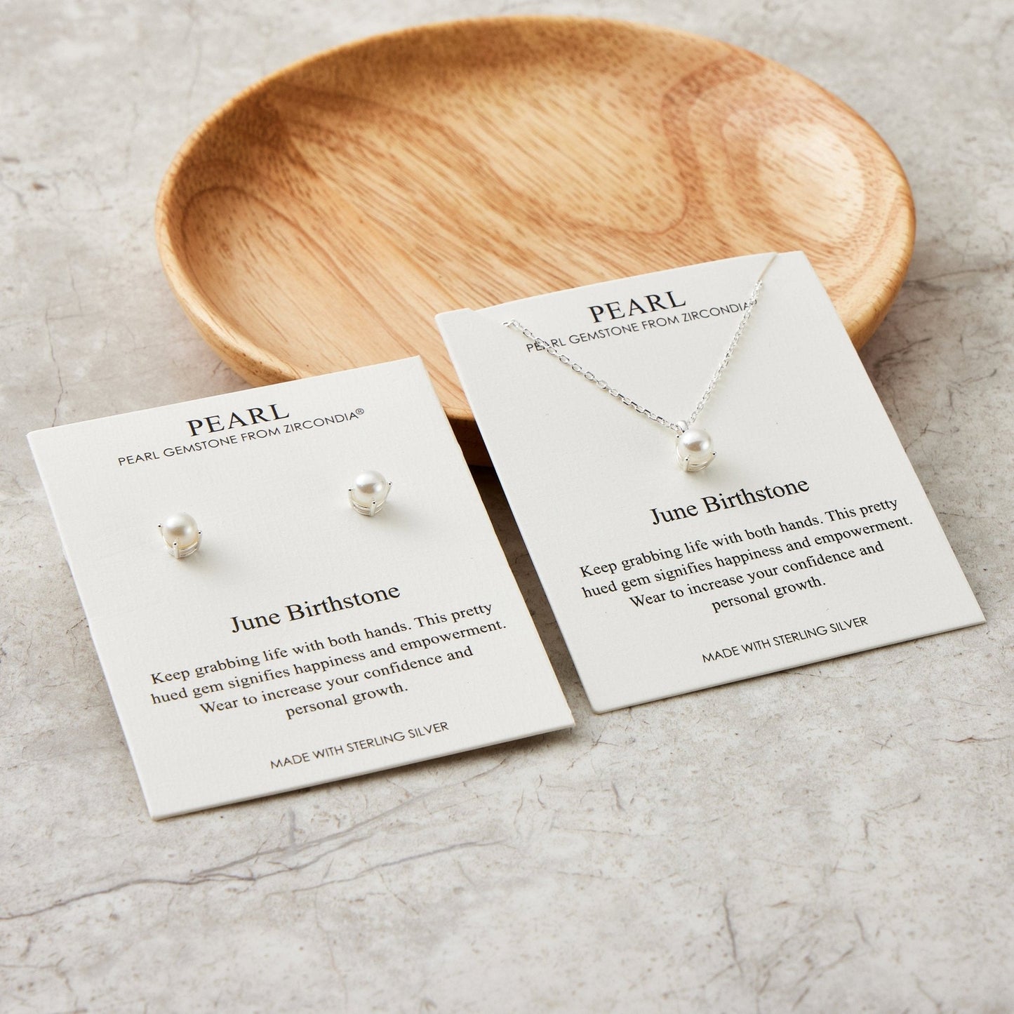 Sterling Silver June (Pearl) Birthstone Necklace & Earrings Set Created with Zircondia® Crystals