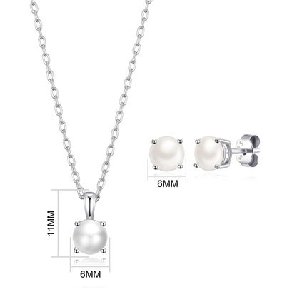 Sterling Silver June (Pearl) Birthstone Necklace & Earrings Set Created with Zircondia® Crystals