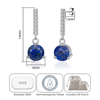 Sterling Silver Lapis Gemstone Drop Earrings with Quote Card