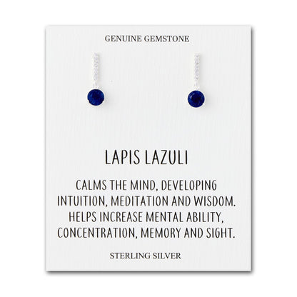 Sterling Silver Lapis Gemstone Drop Earrings with Quote Card