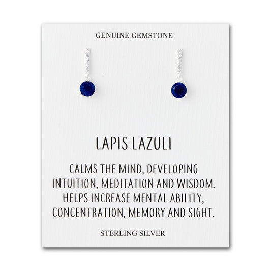 Sterling Silver Lapis Gemstone Drop Earrings with Quote Card