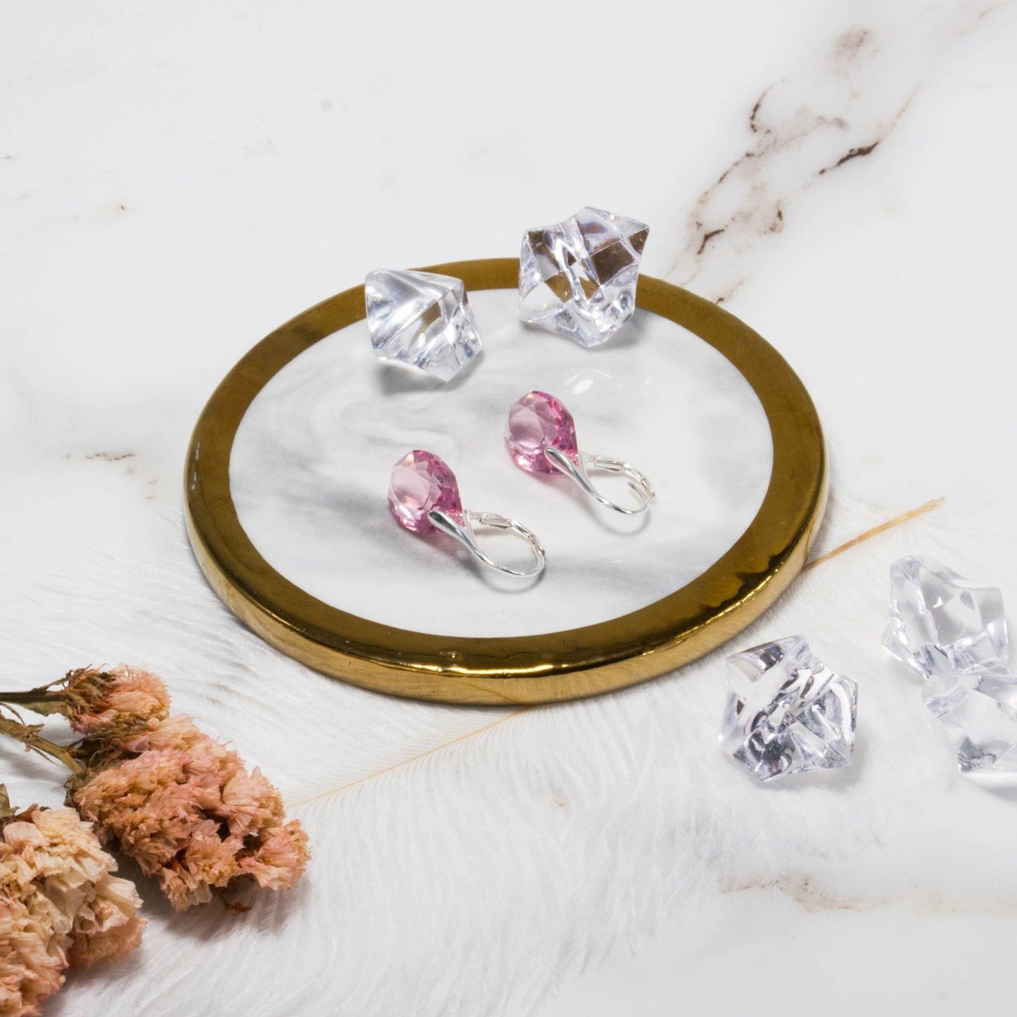 Sterling Silver Light Rose Drop Earrings Created with Zircondia® Crystals