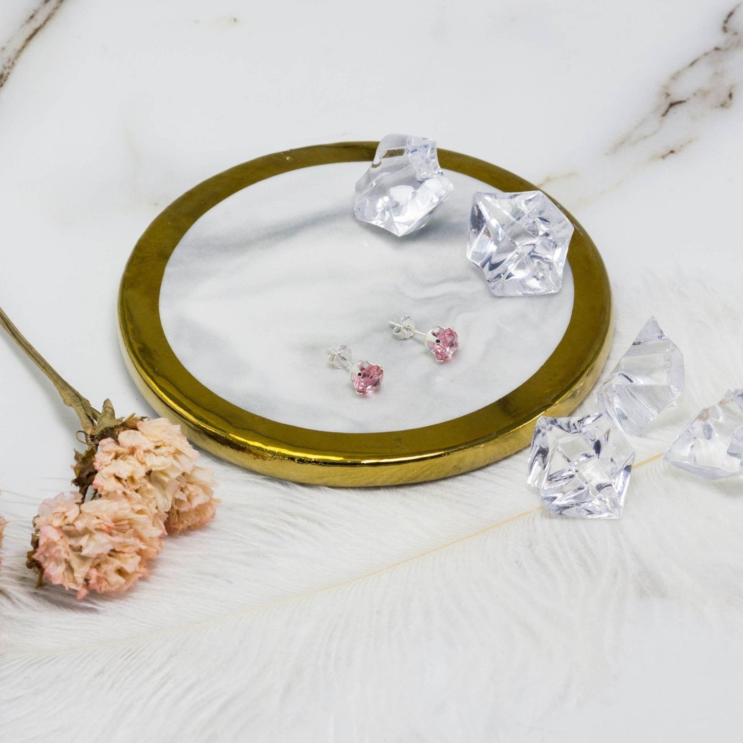 Sterling Silver Light Rose Earrings Created with Zircondia® Crystals