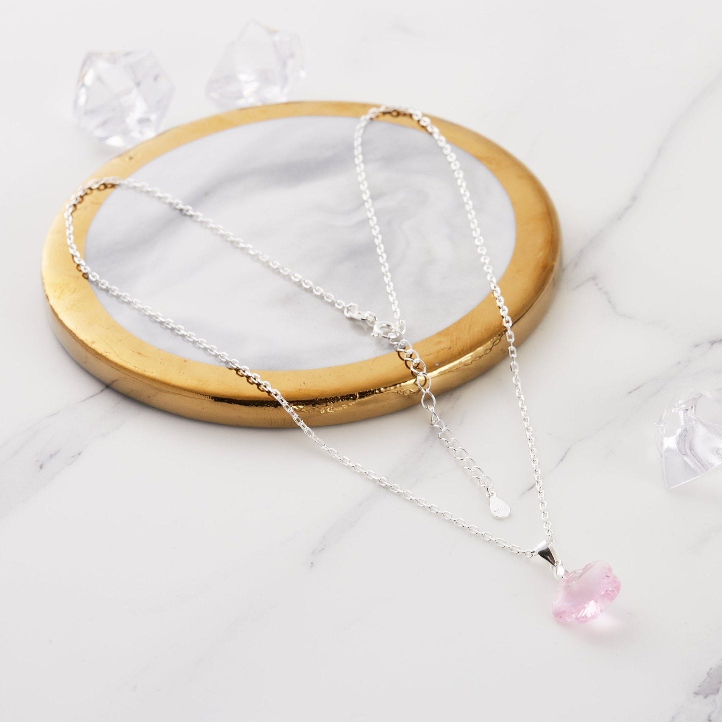 Sterling Silver Light Rose Flower Necklace Created with Zircondia® Crystals