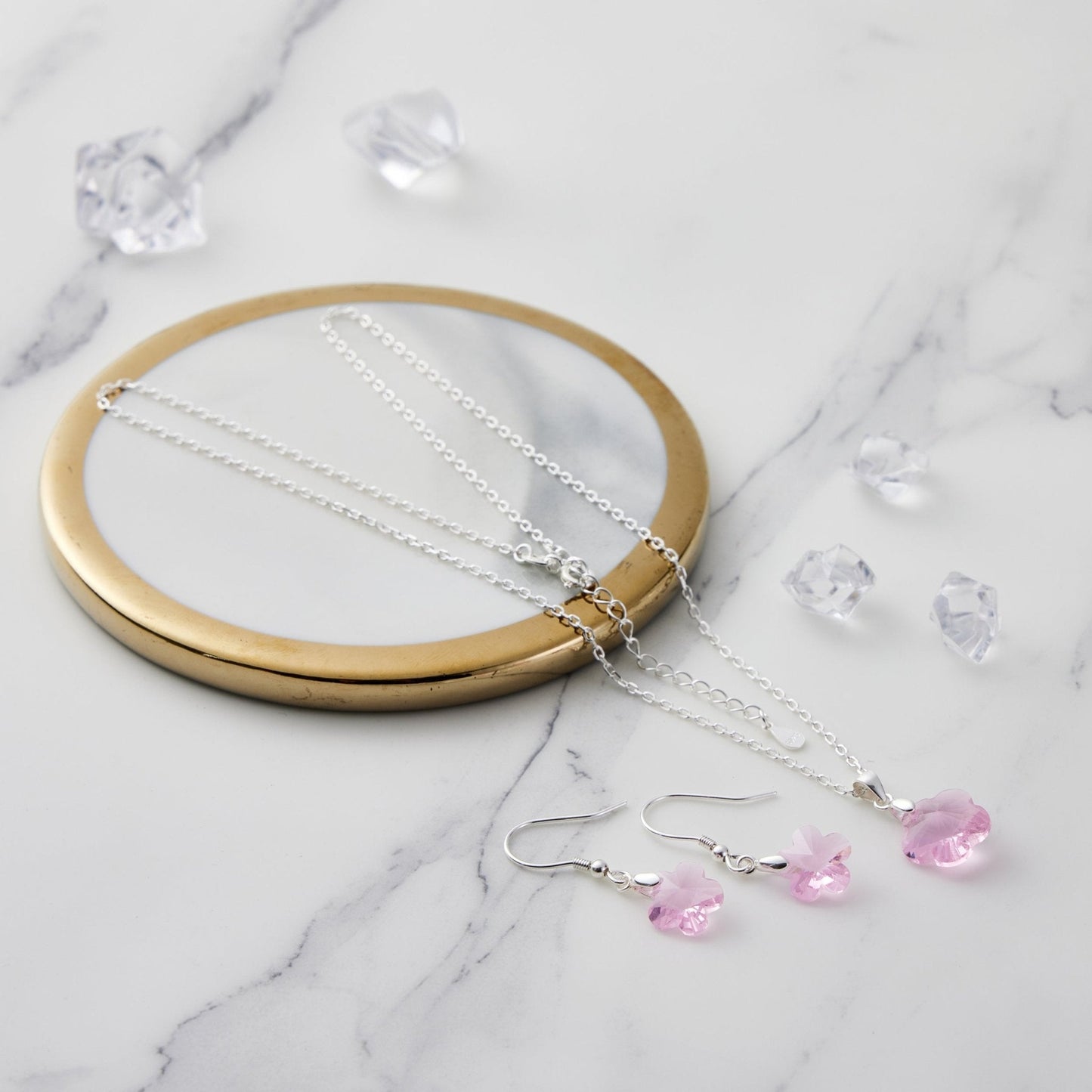 Sterling Silver Light Rose Flower Set Created with Zircondia® Crystals