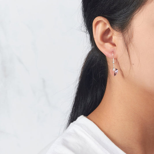 Sterling Silver Light Rose Heart Earrings Created with Zircondia® Crystals