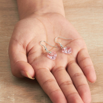 Sterling Silver Light Rose Heart Earrings Created with Zircondia® Crystals