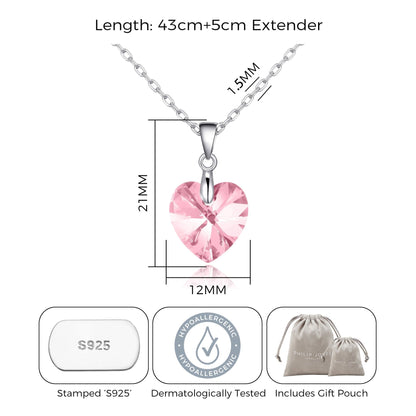 Sterling Silver Light Pink Heart Necklace Created with Zircondia® Crystals