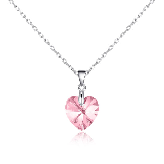 Sterling Silver Light Rose Heart Necklace Created with Zircondia® Crystals