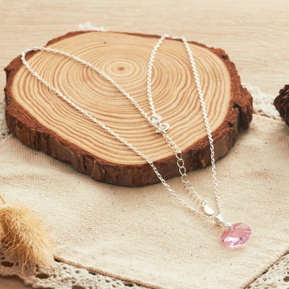 Sterling Silver Light Pink Heart Necklace Created with Zircondia® Crystals