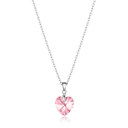 Sterling Silver Light Pink Heart Necklace Created with Zircondia® Crystals