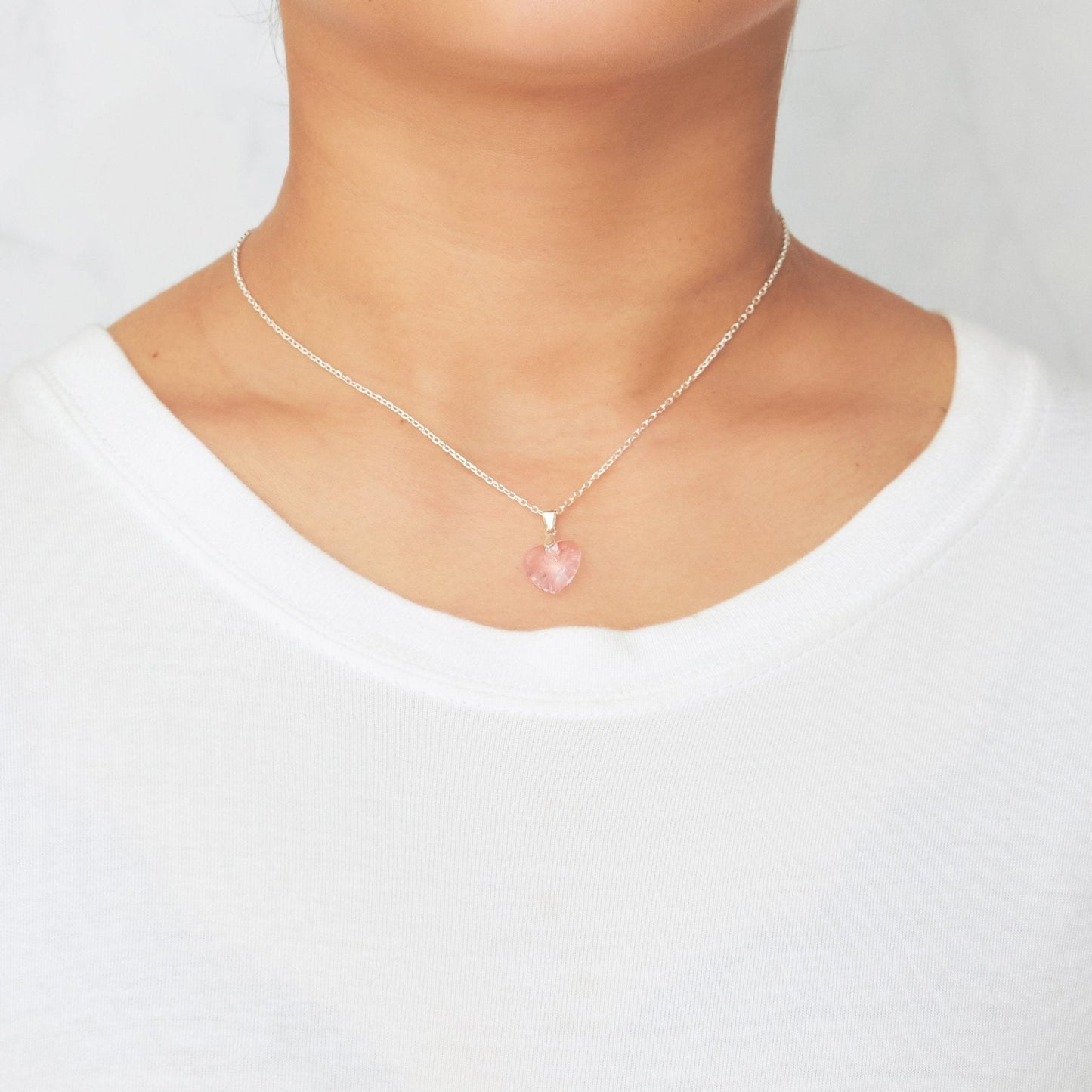 Sterling Silver Light Pink Heart Necklace Created with Zircondia® Crystals