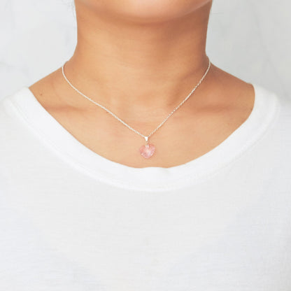 Sterling Silver Light Pink Heart Necklace Created with Zircondia® Crystals
