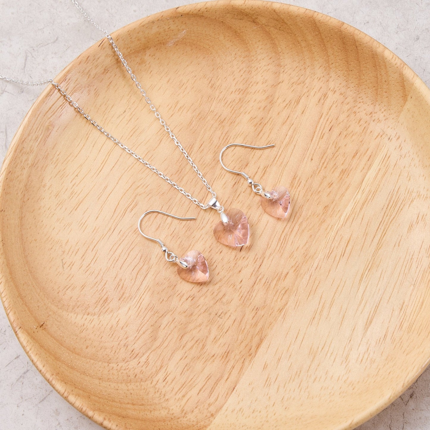 Sterling Silver Light Rose Heart Set Created with Zircondia® Crystals