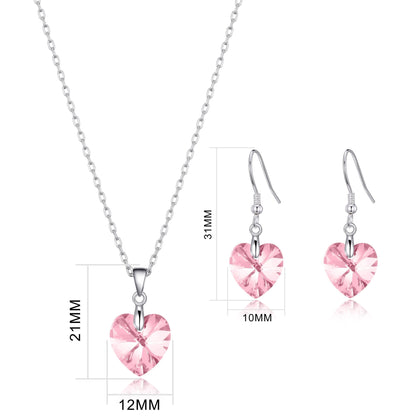 Sterling Silver Light Rose Heart Set Created with Zircondia® Crystals