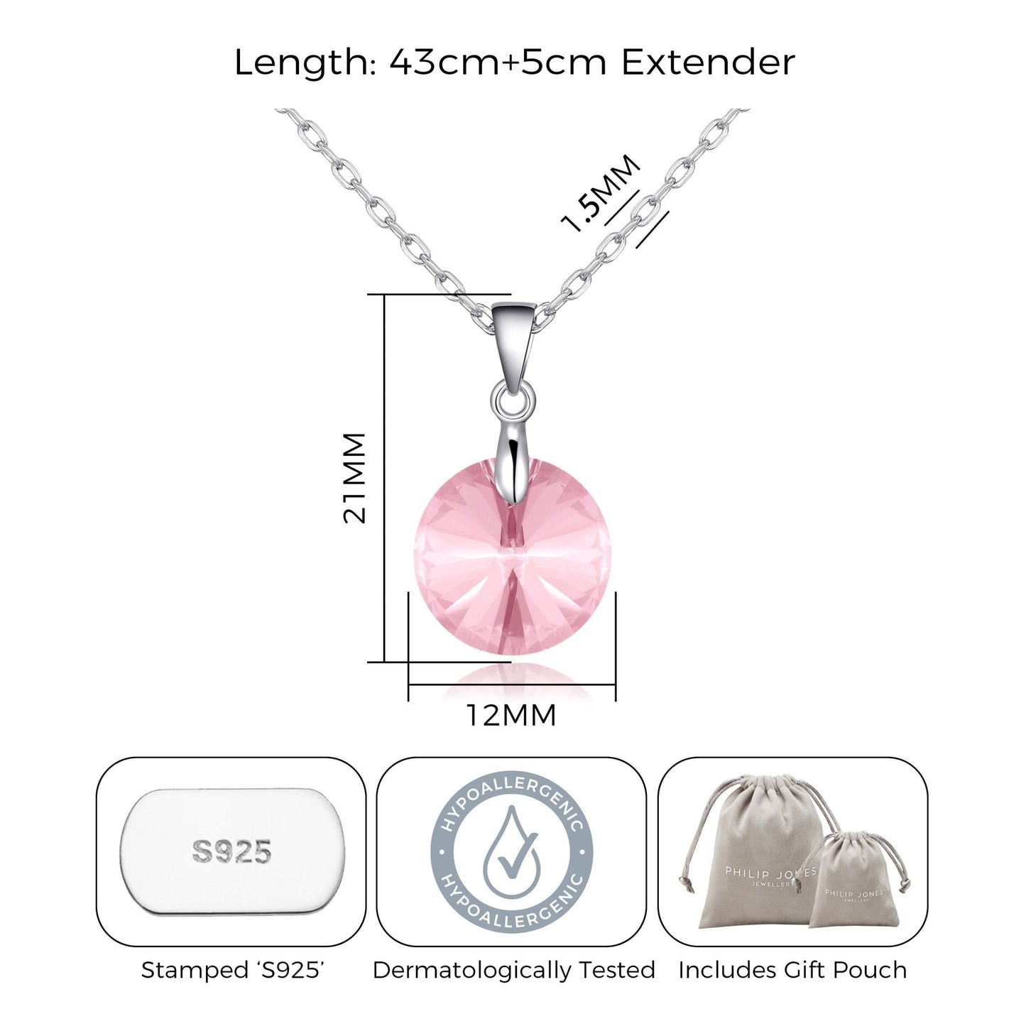 Sterling Silver Light Rose Necklace Created with Zircondia® Crystals