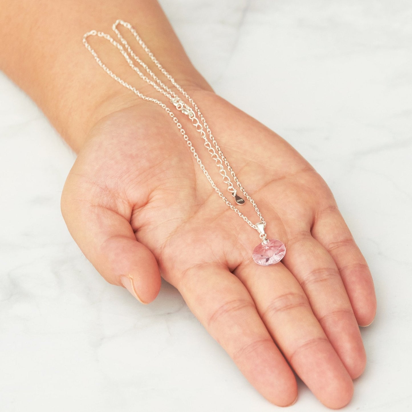 Sterling Silver Light Rose Necklace Created with Zircondia® Crystals