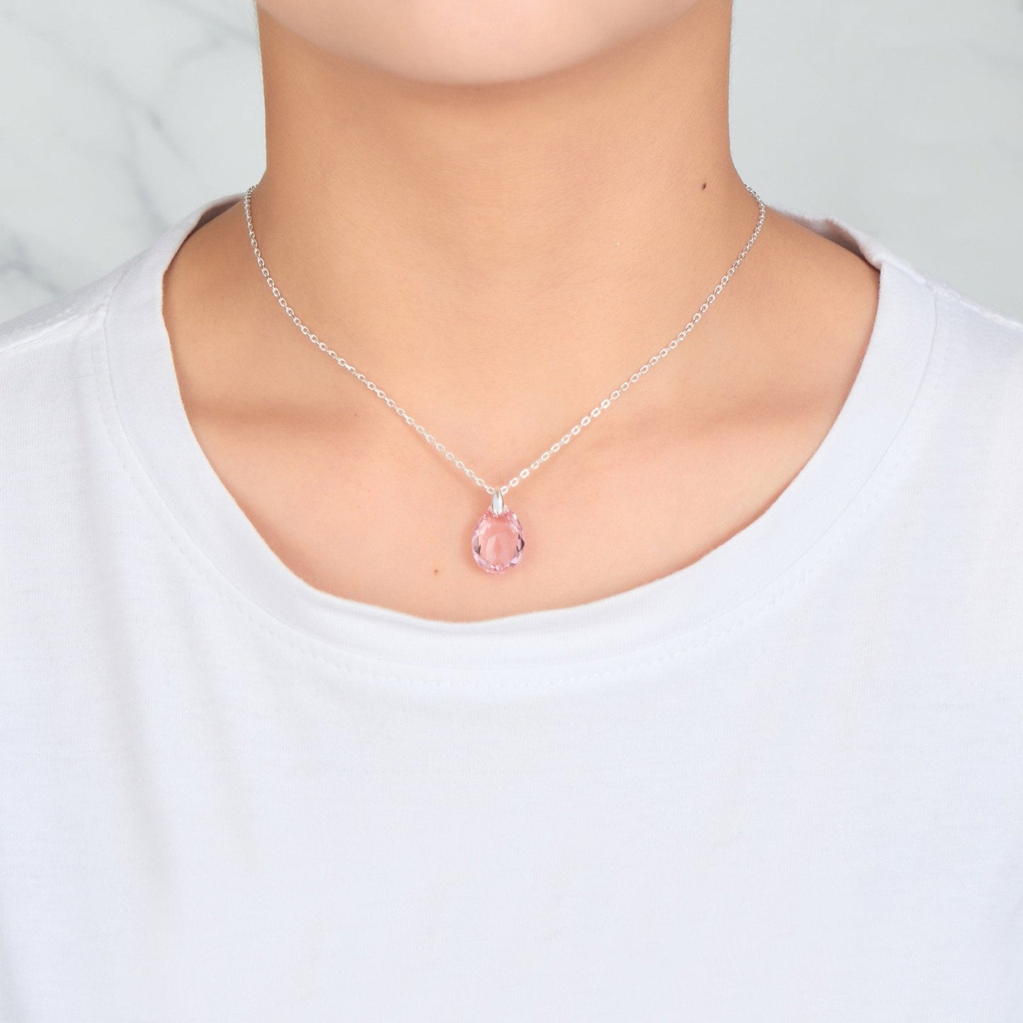 Sterling Silver Light Rose Necklace Created with Zircondia® Crystals